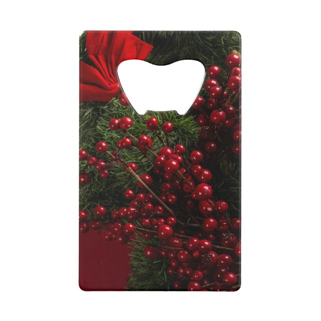 Abrebotellas De Tarjeta De Crédito navidades coronaron con bayas rojas (Anverso)