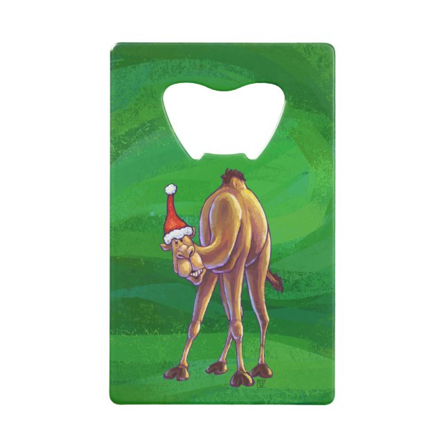 Abrebotellas De Tarjeta De Crédito Navidades De Camello En Verde (Anverso)