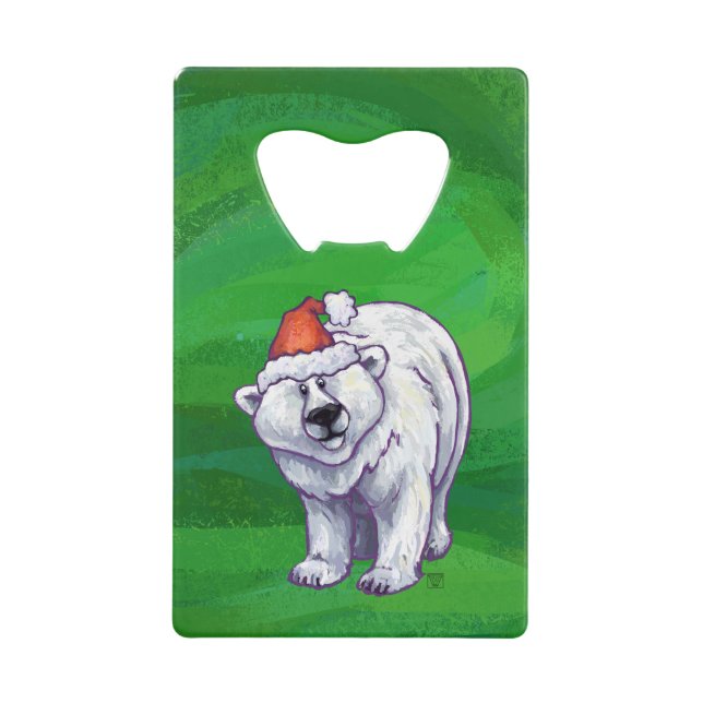 Abrebotellas De Tarjeta De Crédito Navidades De Oso Polar En Verde (Anverso)