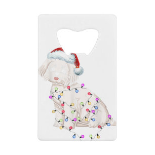 Abrebotellas De Tarjeta De Crédito Navidades de perros malteses disfrazan Santa Hat n