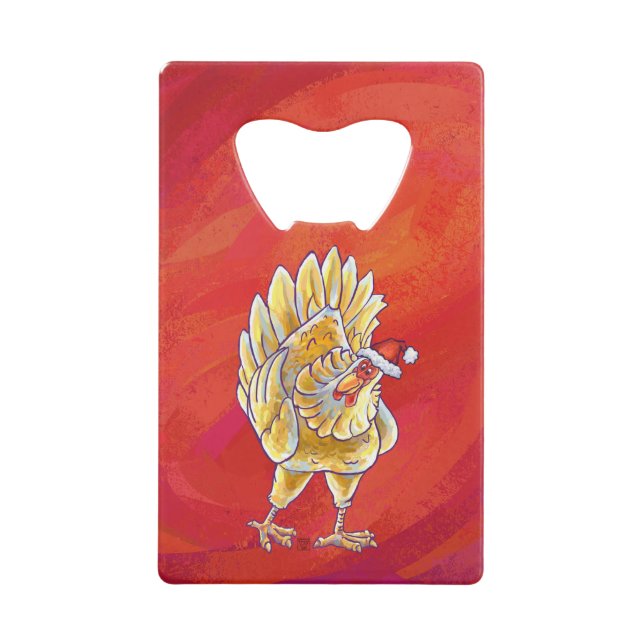 Abrebotellas De Tarjeta De Crédito Navidades De Pollo En Rojo (Anverso)
