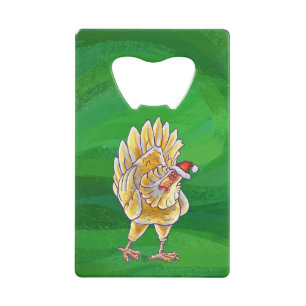Abrebotellas De Tarjeta De Crédito Navidades De Pollo En Verde