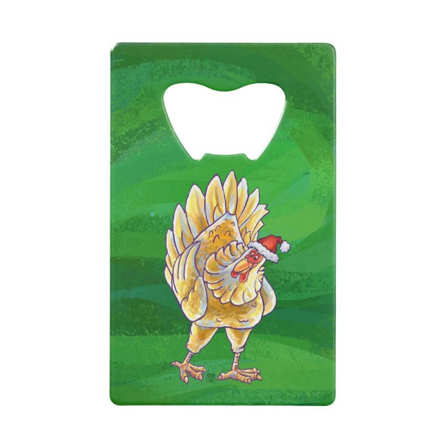 Abrebotellas De Tarjeta De Crédito Navidades De Pollo En Verde (Anverso)