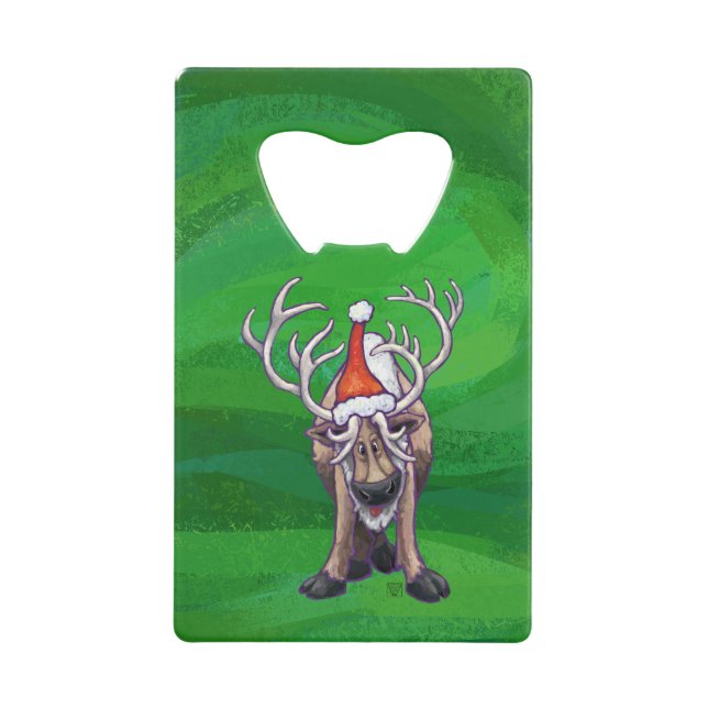 Abrebotellas De Tarjeta De Crédito Navidades De Renos En Verde (Anverso)