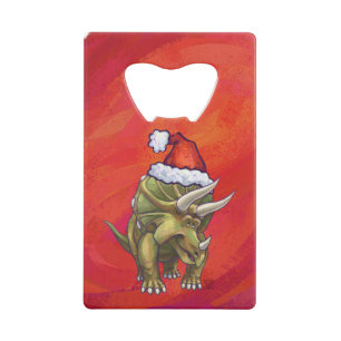 Abrebotellas De Tarjeta De Crédito Navidades De Triceratops En Rojo