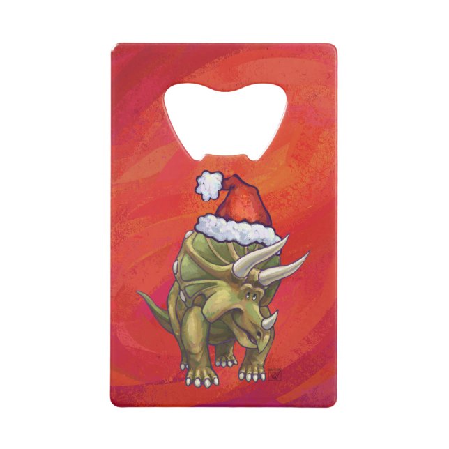 Abrebotellas De Tarjeta De Crédito Navidades De Triceratops En Rojo (Anverso)