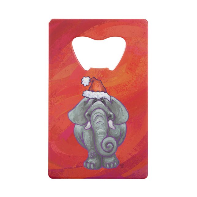 Abrebotellas De Tarjeta De Crédito Navidades Elefantes En Rojo (Anverso)