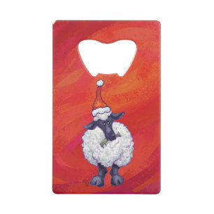 Abrebotellas De Tarjeta De Crédito Navidades ovinos en rojo