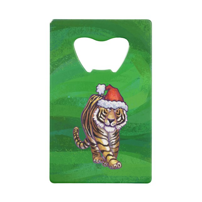 Abrebotellas De Tarjeta De Crédito Navidades Tigres En Verde (Anverso)