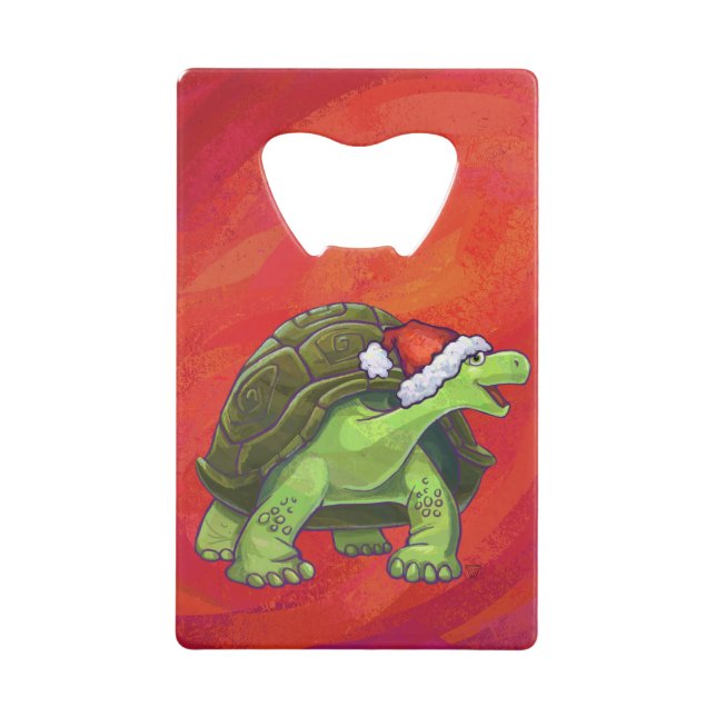 Abrebotellas De Tarjeta De Crédito Navidades Tortoise En Rojo (Anverso)