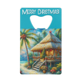 Abrebotellas De Tarjeta De Crédito Navidades Tropical Hut Palm Tree Beach Lights