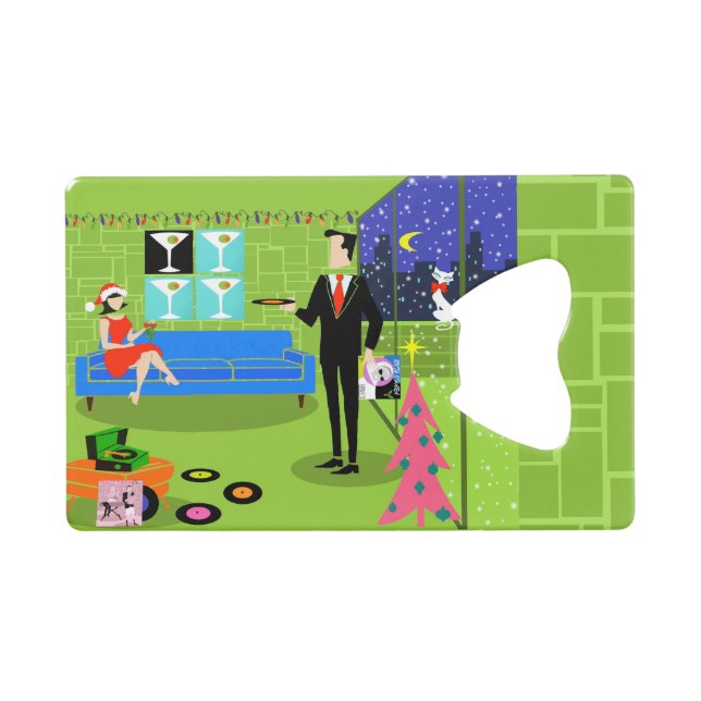 Abrebotellas De Tarjeta De Crédito Navidades urbanos retro Apertura de botella de tar (Anverso (Horizontal))