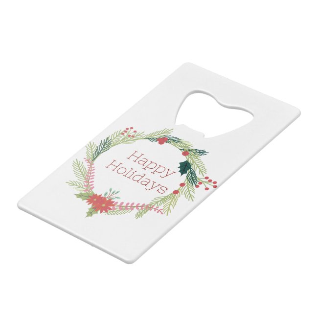 Abrebotellas De Tarjeta De Crédito Navidades Wreath Felices Fiestas (Ángulo frontal)