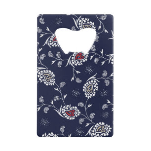 Abrebotellas De Tarjeta De Crédito Navy Paisley: Diseño de Patrones Elegantes.