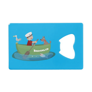 Abrebotellas De Tarjeta De Crédito Niño pequeño marinero y personalizado de un bote d
