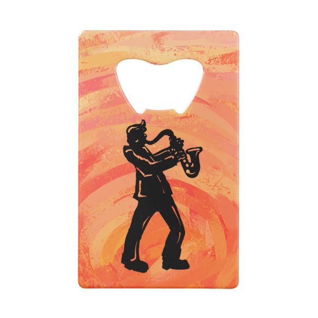 Abrebotellas De Tarjeta De Crédito Noches de boogie de Nueva York Naranja saxofón (Reverso)