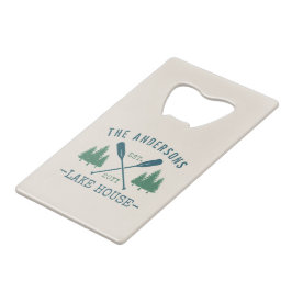 Abrebotellas De Tarjeta De Crédito Nombre de la familia Lake House Rustic Oars Pine T