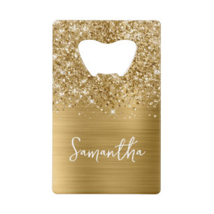Abrebotellas De Tarjeta De Crédito Nombre Glam Oro Brillante