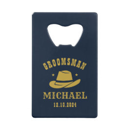 Abrebotellas De Tarjeta De Crédito Nombre personalizado de Groomsmen, Gorra de Cowboy
