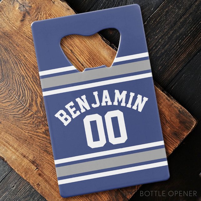 Abrebotellas De Tarjeta De Crédito Nombre personalizado de Jersey para Deportes Azule (Custom Bottle Opener - Card Style)