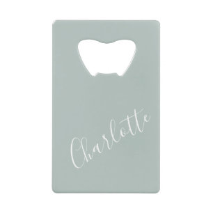 Abrebotellas De Tarjeta De Crédito Nombre personalizado en guión minimalista Dusty Bl