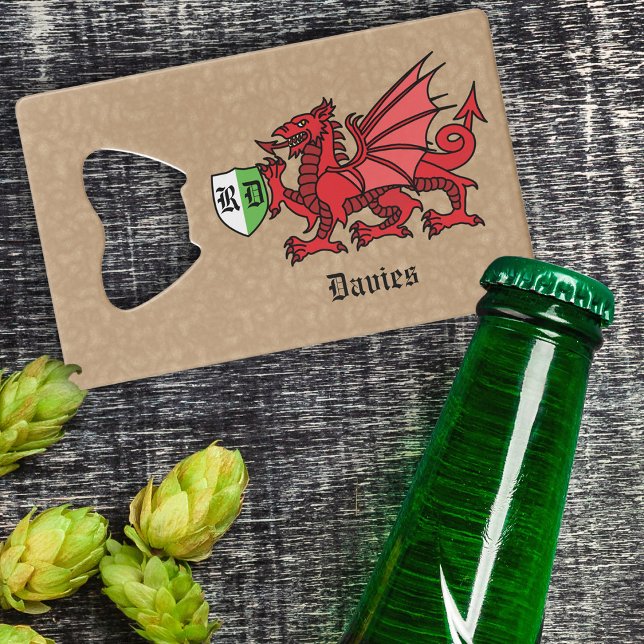 Abrebotellas De Tarjeta De Crédito Nombre personalizado y monograma del dragón galés (Subido por el creador)