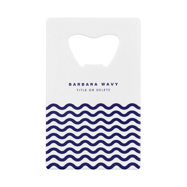Abrebotellas De Tarjeta De Crédito Ondas Náuticas Naval Azul Trendy Estilo 9 Ondas (Anverso)