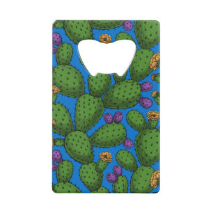 Abrebotellas De Tarjeta De Crédito Opuntia floreciendo sobre azul