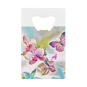 Abrebotellas De Tarjeta De Crédito Orquídeas rosas, flores y mariposas tarjeta de cré