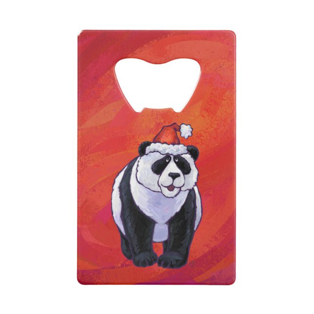 Abrebotellas De Tarjeta De Crédito Oso Panda en Santa Hat en rojo (Anverso)