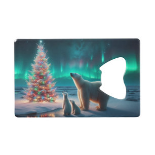 Abrebotellas De Tarjeta De Crédito Oso Polar Mamá Cubre Árbol De Navidad Aurora Borea