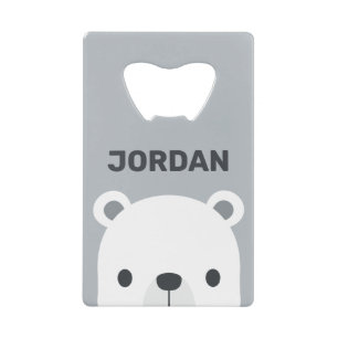 Abrebotellas De Tarjeta De Crédito Oso polar pequeño y corto con nombre personalizado