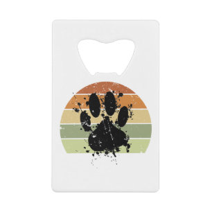 Abrebotellas De Tarjeta De Crédito Paint Spatter Dog Paw Print Retro Sunset