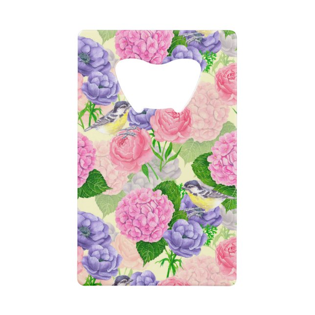 Abrebotellas De Tarjeta De Crédito Pájaro y flores (Anverso)