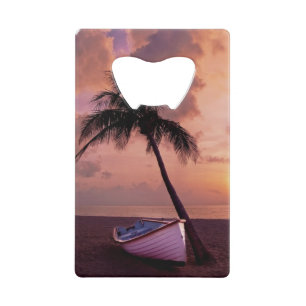 Abrebotellas De Tarjeta De Crédito Palm Tree y Bote Beach Sunset