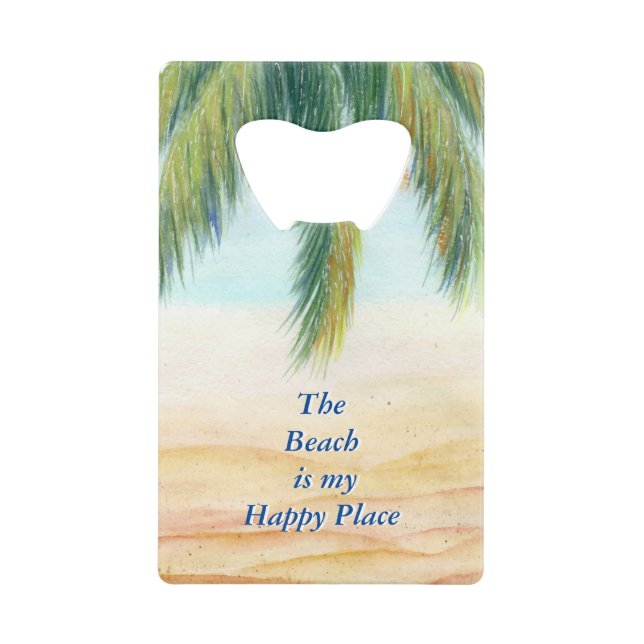 Abrebotellas De Tarjeta De Crédito Palmera en un día soleado en la playa (Anverso)