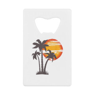 Abrebotellas De Tarjeta De Crédito Palmera Playa Océano Verano Vacaciones Atardecer P