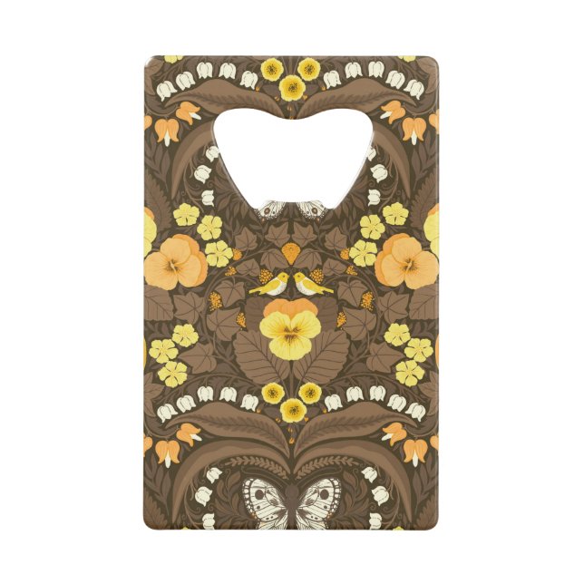 Abrebotellas De Tarjeta De Crédito Pansias amarillas, pájaros y mariposas (Anverso)