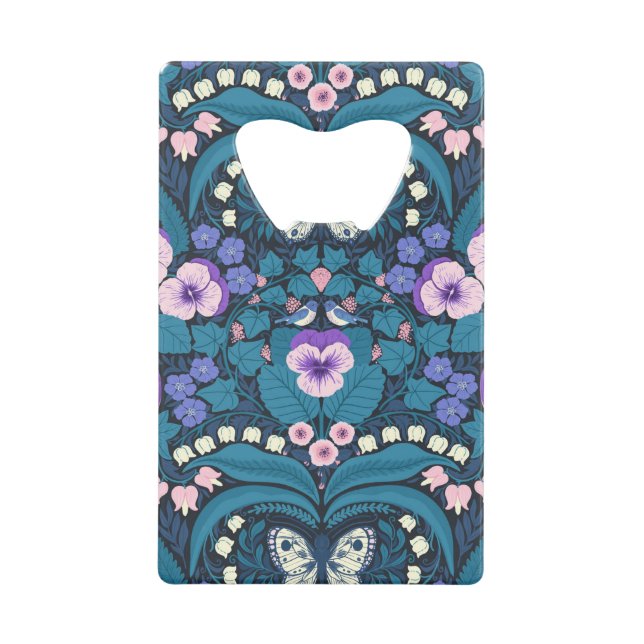 Abrebotellas De Tarjeta De Crédito Pansias, pájaros y mariposas (Anverso)