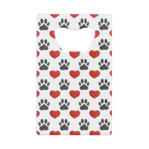 Abrebotellas De Tarjeta De Crédito Patas De Perro Y Patrón De Pintura Del Corazón Roj