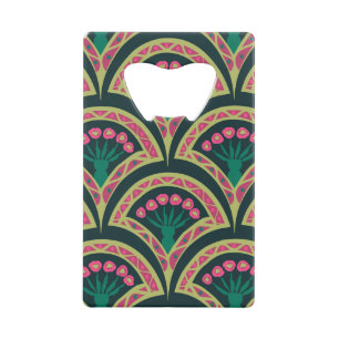 Abrebotellas De Tarjeta De Crédito Patrón de abanico floral rosa y verde