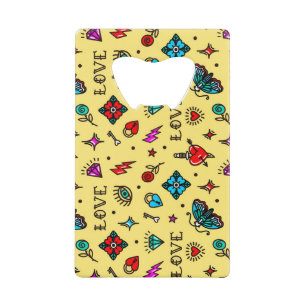 Abrebotellas De Tarjeta De Crédito Patrón de amor del tatuaje de la vieja escuela