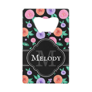 Abrebotellas De Tarjeta De Crédito Patrón de color de agua rosa/púrpura en negro