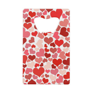 Abrebotellas De Tarjeta De Crédito Patrón De Corazones, Corazones Rojos, Amor