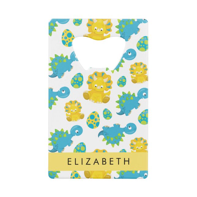 Abrebotellas De Tarjeta De Crédito Patrón De Dinosaurios, Dinosaurios Cutos, Tu Nombr (Anverso)