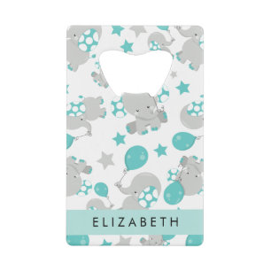 Abrebotellas De Tarjeta De Crédito Patrón De Elefantes, Elefantes Cutos, Tu Nombre