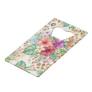 Abrebotellas De Tarjeta De Crédito Patrón de estampado de leopardo floral tropical