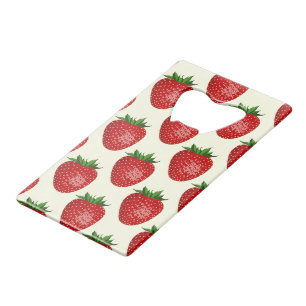 Abrebotellas De Tarjeta De Crédito Patrón de fresa, fresas rojas, frutas, hojas