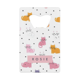 Abrebotellas De Tarjeta De Crédito Patrón de gato juguetón personalizado con puntos d