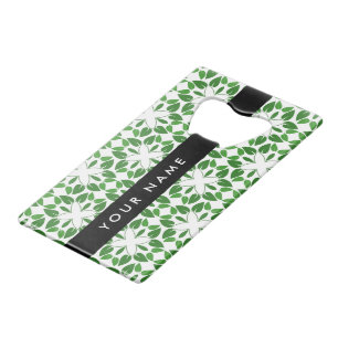Abrebotellas De Tarjeta De Crédito Patrón de Hoja, Hojas Verdes, Tu Nombre